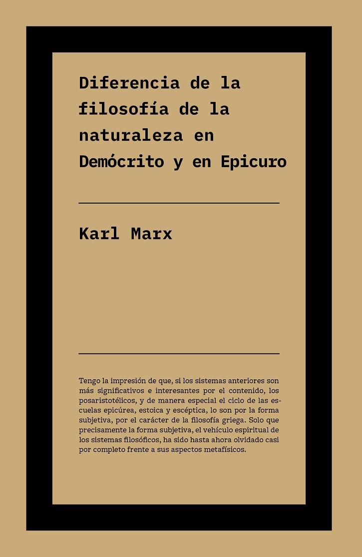 Diferencia entre la filosofía de la naturaleza en Demócrito y en Epicuro | 9791388115141 | Marx, Karl
